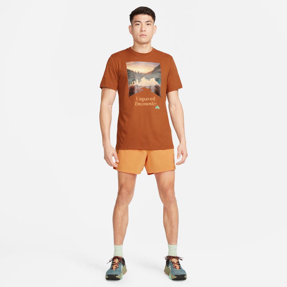 Mens Nike Dri Fit Tee Trail Print Dark Russet