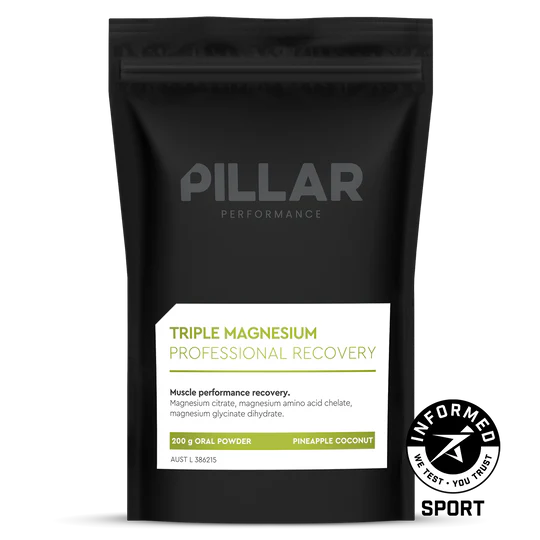 Black package of Pillar Performance Triple Magnesium Professional Recovery on a white background