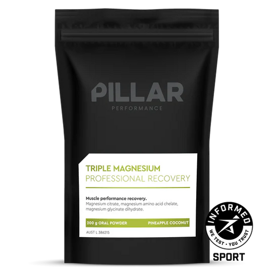Black package of Pillar Performance Triple Magnesium Professional Recovery on a white background
