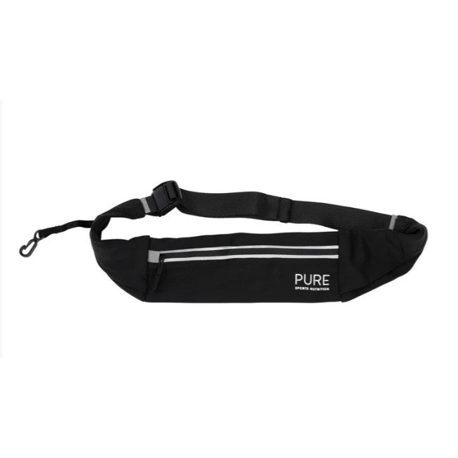 Black waist bag with 'PURE' branding on a white background