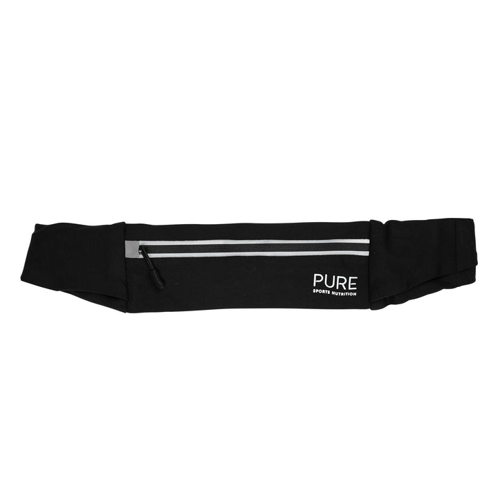 Black waist bag with 'PURE' branding on a white background