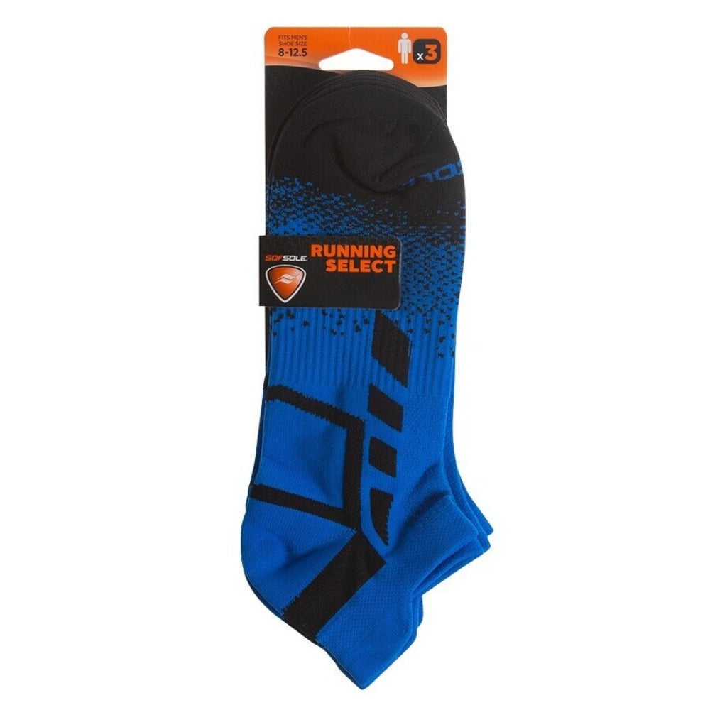 Blue Black Mens Sof Sol Running Select Sock 3 Pack