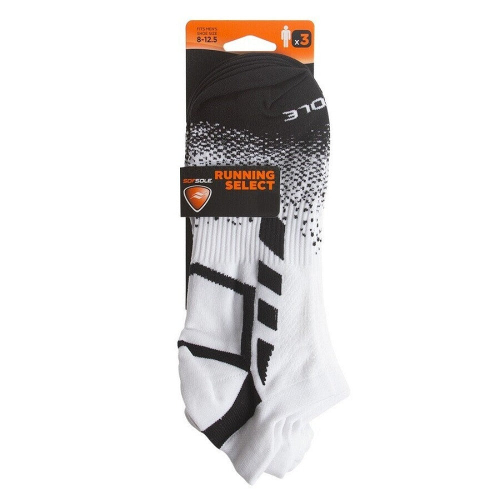 White Black Mens Sof Sol Running Select Sock 3 Pack