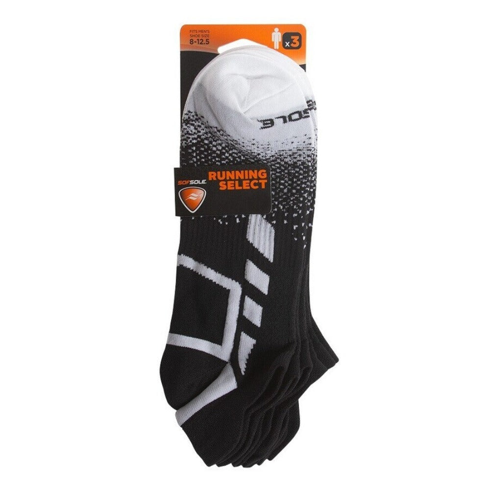 Black White Mens Sof Sol Running Select Sock 3 Pack