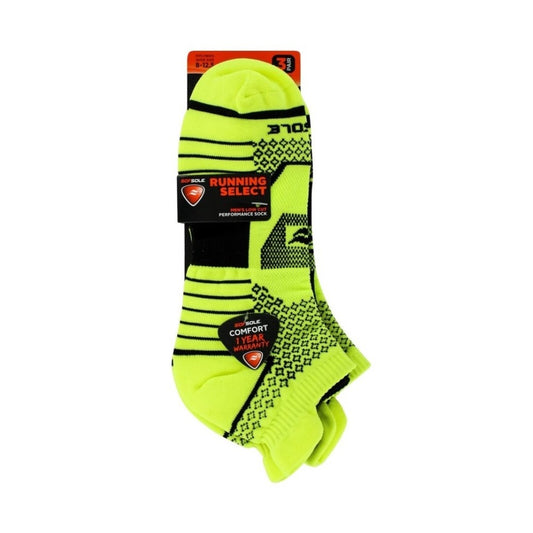Flouro Yellow Black Mens Running Select Sock 3 Pack