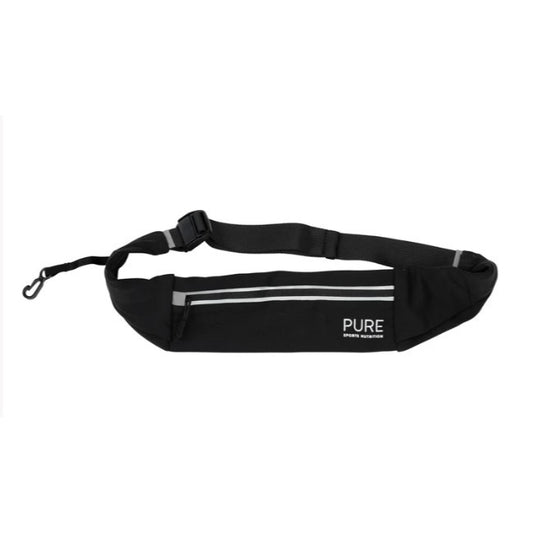 Black waist bag with 'PURE' branding on a white background