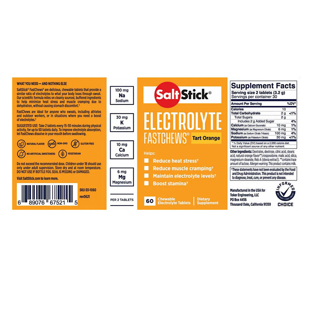 Orange SaltStick Electrolyte 60 Tab Bottle